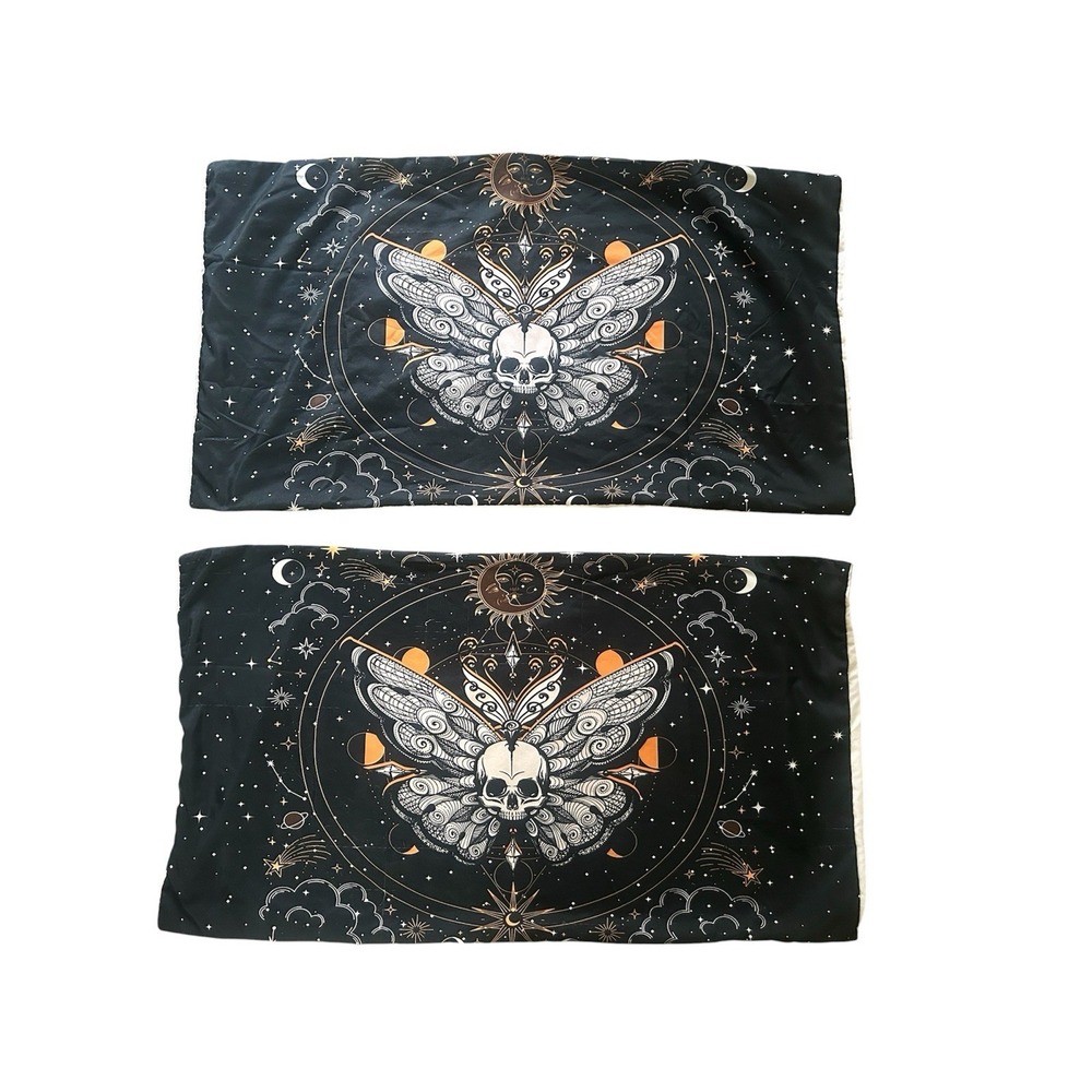 Celestial Black‎ Skull Butterfly Dark Whimsical Pillow Case Set Mystical Sleep